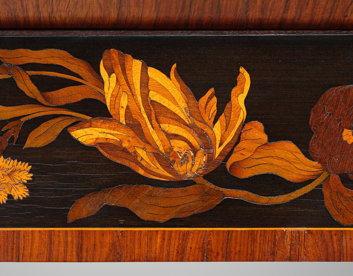 Cabinet on stand, Attributed to Jan van Mekeren (Dutch, Tiel ca. 1658–1733 Amsterdam), Oak veneered with rosewood, olivewood, ebony, holly, tulipwood, barberry and other partly green-stained marquetry woods, Dutch, Amsterdam