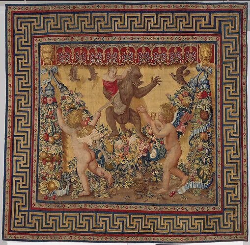 Design attributed to Giovanni da Udine (Giovanni dei Ricamatori), Six  Putti Dancing Around a Globe and a Palm from a set of the Giochi di Putti, Italian, Rome