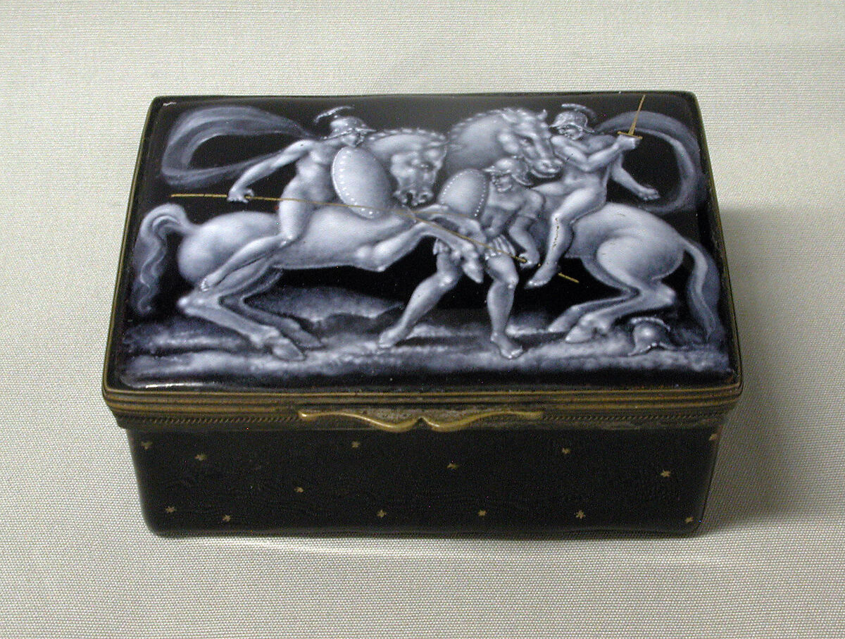 Snuffbox, possibly Sèvres Manufactory (French, 1740–present), Painted enamel on copper, partly gilt; copper with traces of silvering, French, possibly Sèvres 