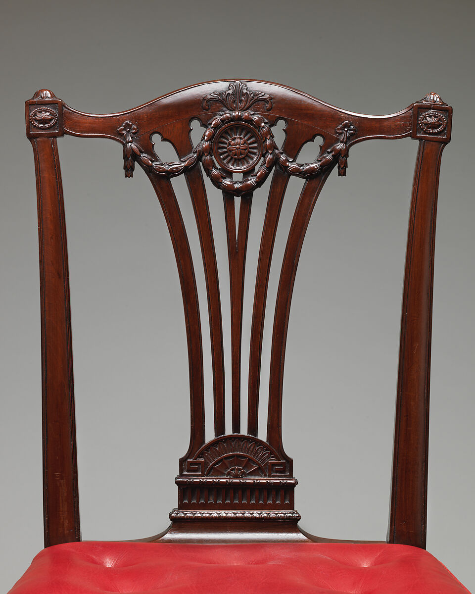 Set of fourteen side chairs, Robert Adam (British, Kirkcaldy, Scotland 1728–1792 London), Mahogany, covered in modern red morocco leather, British