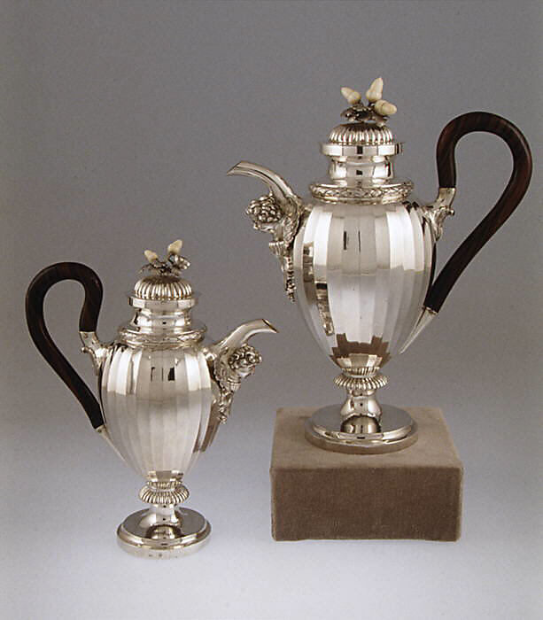 Coffeepot, Alois Simpert Eschenlohr (1785–1837, master 1824?), Silver, ebony, ivory, macassar ivory, German, Augsburg