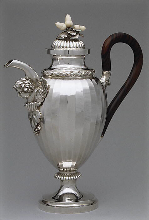 Coffeepot, Alois Simpert Eschenlohr (1785–1837, master 1824?), Silver, ebony, ivory, macassar ivory, German, Augsburg
