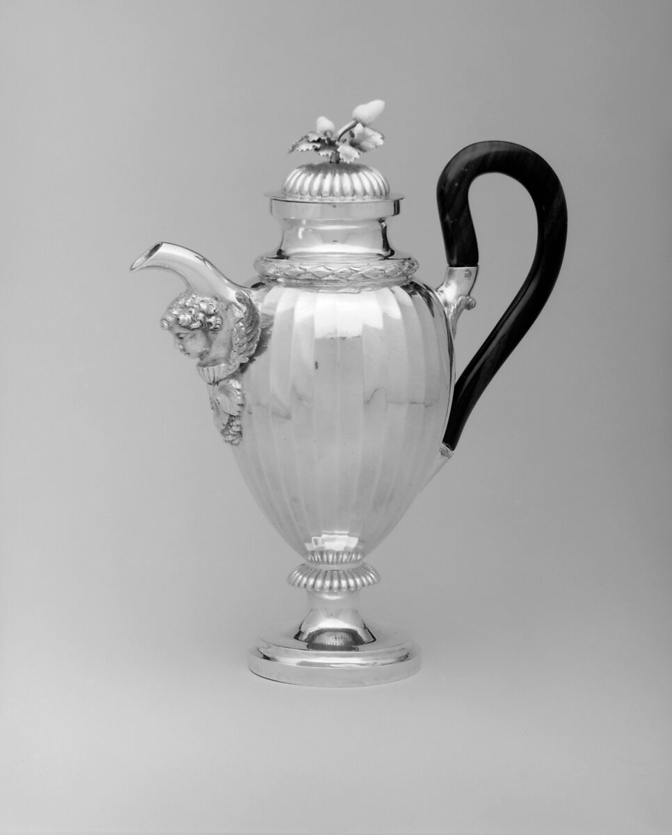 Coffeepot, Alois Simpert Eschenlohr (1785–1837, master 1824?), Silver, ebony, ivory, macassar ivory, German, Augsburg