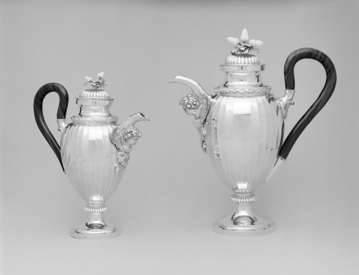 Coffeepot, Alois Simpert Eschenlohr (1785–1837, master 1824?), Silver, ebony, ivory, macassar ivory, German, Augsburg