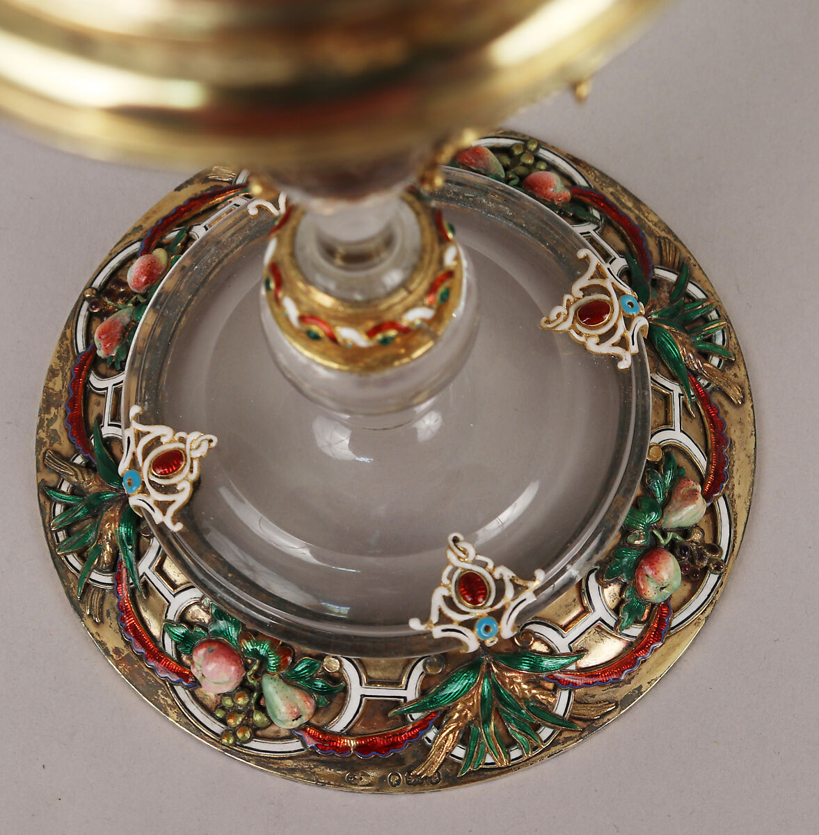 Standing cup, Jean-Valentin Morel (French, 1794–1860), Rock crystal, silver gilt, enamel, pearls, French