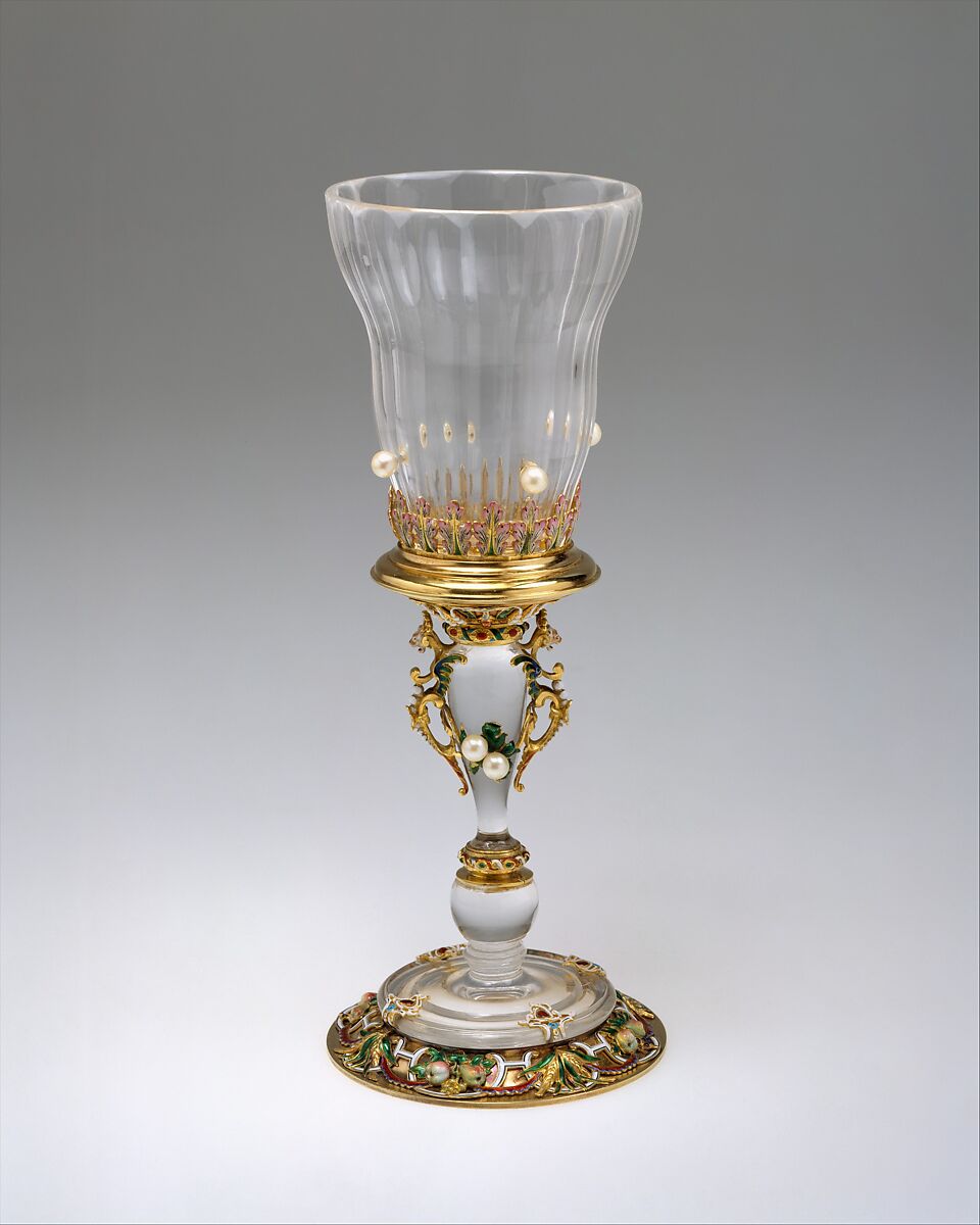 Standing cup, Jean-Valentin Morel (French, 1794–1860), Rock crystal, silver gilt, enamel, pearls, French 