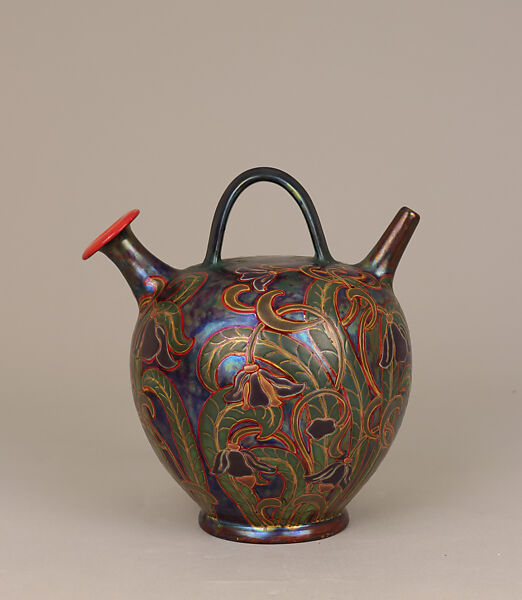 Vase with handle, Zsolnay Porcelain Manufactory (Hungarian, Pecs 1853–present), Glazed earthenware, Hungarian, Pécs 