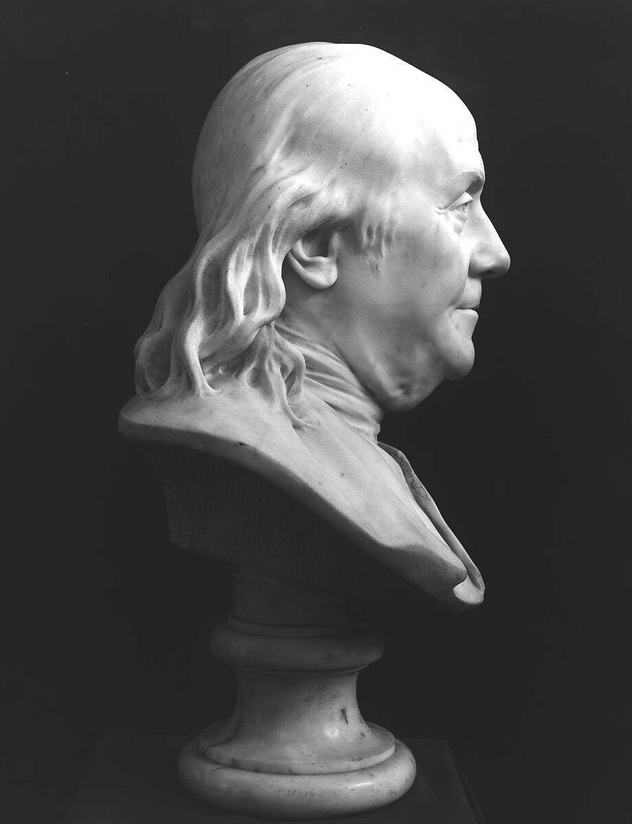 Benjamin Franklin (1706–1790), Jean Antoine Houdon (French, Versailles 1741–1828 Paris), Marble, French