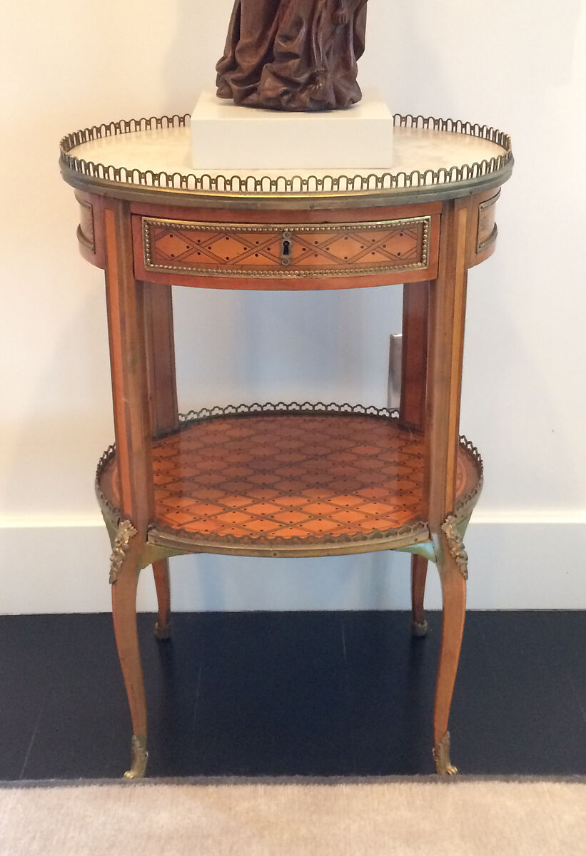 Small oval table, Satinwood and stained wood and gilt-bronze, French 