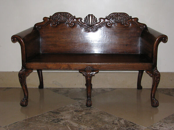 Pair of hall benches, Padouk, Chinese or British colonial 