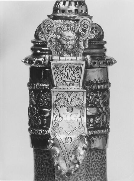 Peter Quick (active 1591–1610), Rhineland stoneware ("tiger-ware"), silver-gilt, British, Barnstaple