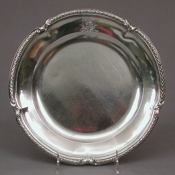 Plate from a table service owned by Chancellor Robert R. Livingston of New York, Jacques-Nicolas Roettiers (1736–1788, master 1765, retired 1777), Silver, French, Paris 