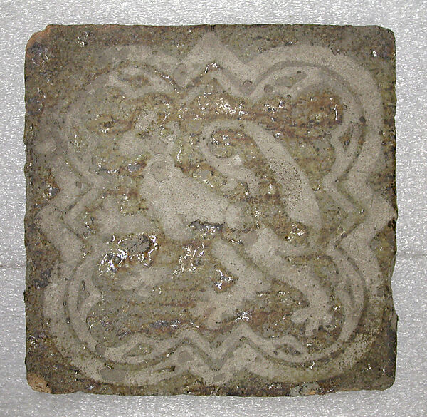 Tile, Red clay inlaid with white clay under a lead glaze ("Cistercian ware"), British 