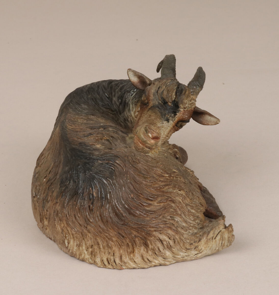 Seated goat, Polychromed terracotta, Italian, Naples