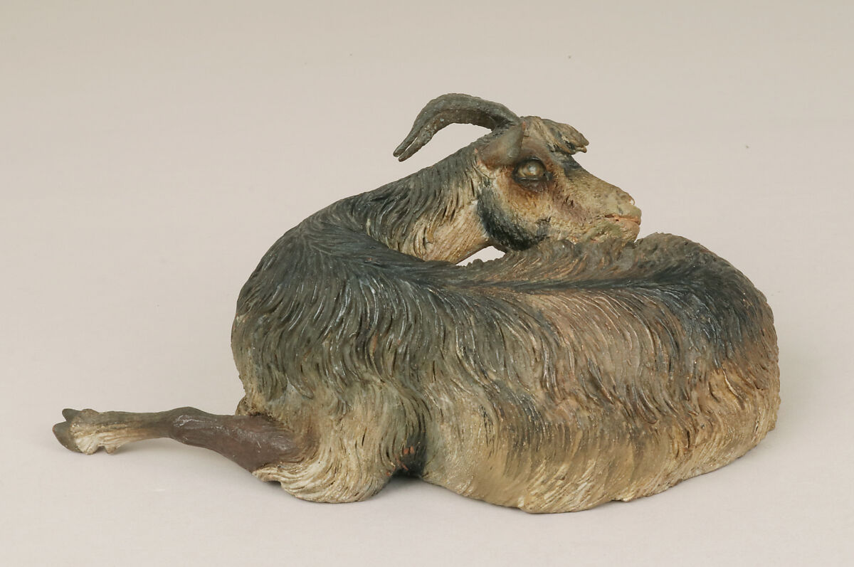 Seated goat, Polychromed terracotta, Italian, Naples