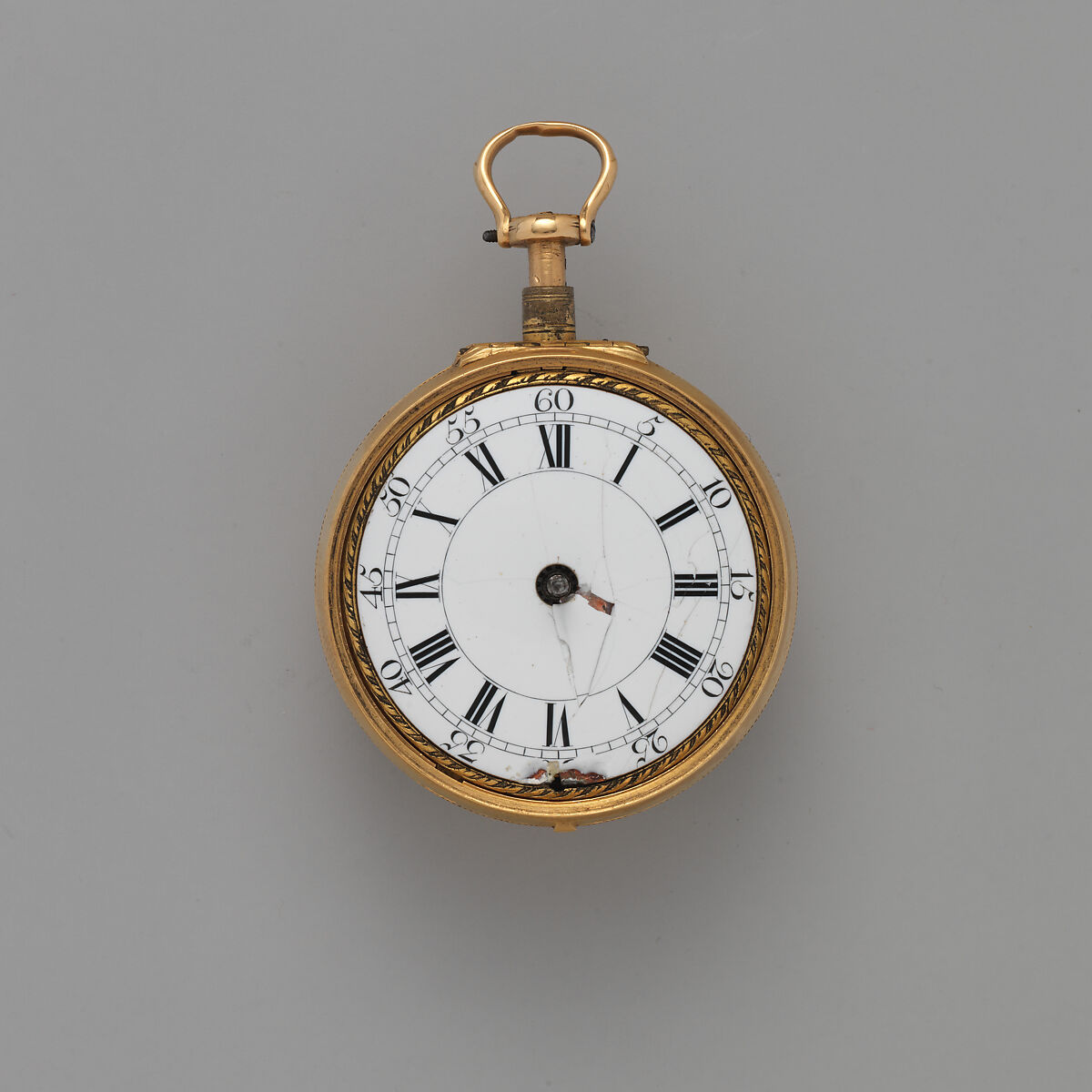 Triple-cased watch, Watchmaker: Firm of Clarke &amp; Dunster (partners 1703–ca. 1725/30), Outer case: brass and shagreen, piqué; middle case: gold; dial: white enamel; movement: gilded brass and steel with silver dust cover, British, London