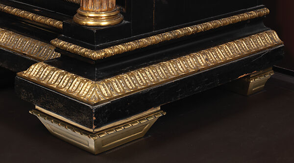 Cabinet, Attributed to Robert Hume (British, active 1808, died 1840), Oak, ebony veneer, 'pietra dura' plaques, with lapis lazuli agate, Sicilian jasper, Siena marble columns, 'rosso antico' marble top, lacquered brass mounts, British