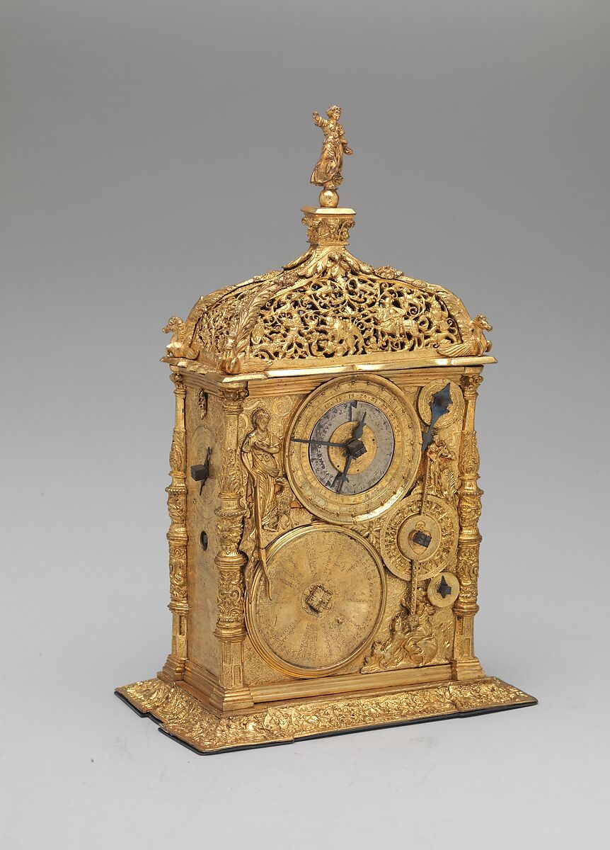 Case clock, After an original by Jeremias Metsker, Gilt brass, probably Austrian, after German, Augsburg original 