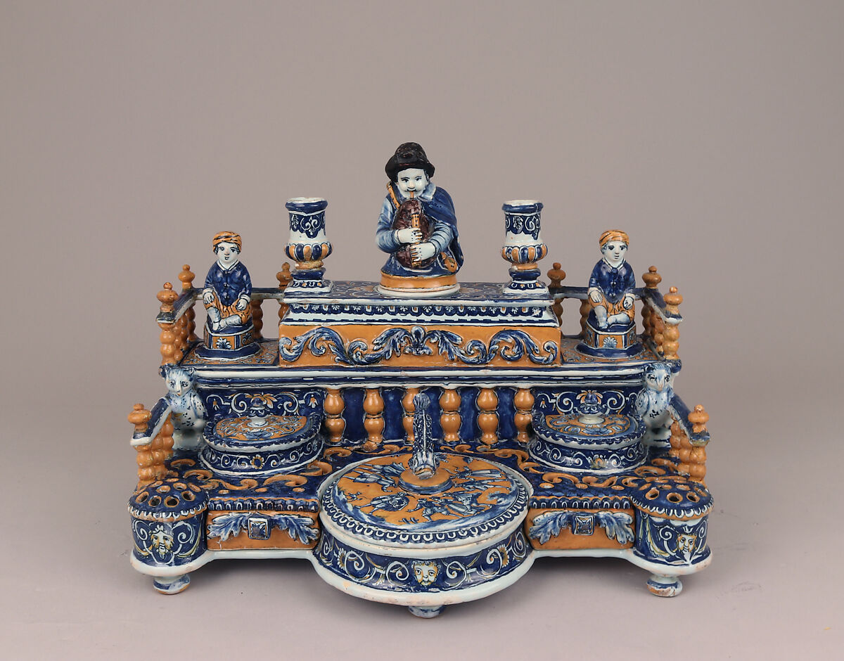 Inkstand (Écritoire), Faience (tin-glazed earthenware), French, possibly Lille 