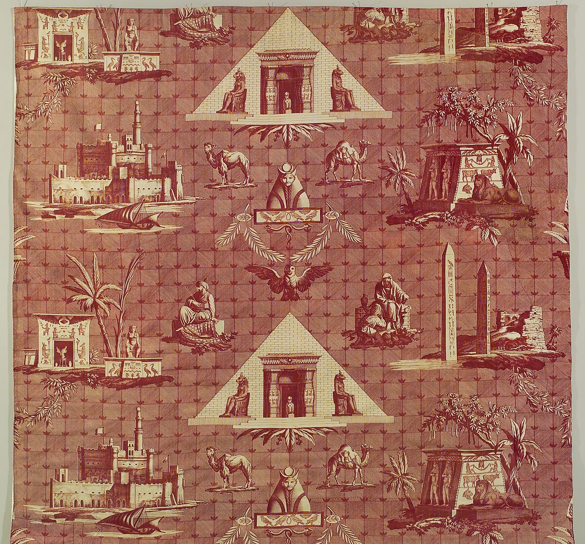 Les monuments d'Égypte, Oberkampf Manufactory (French, active 1760–1843), Roller-printed cotton, French, Jouy-en-Josas 