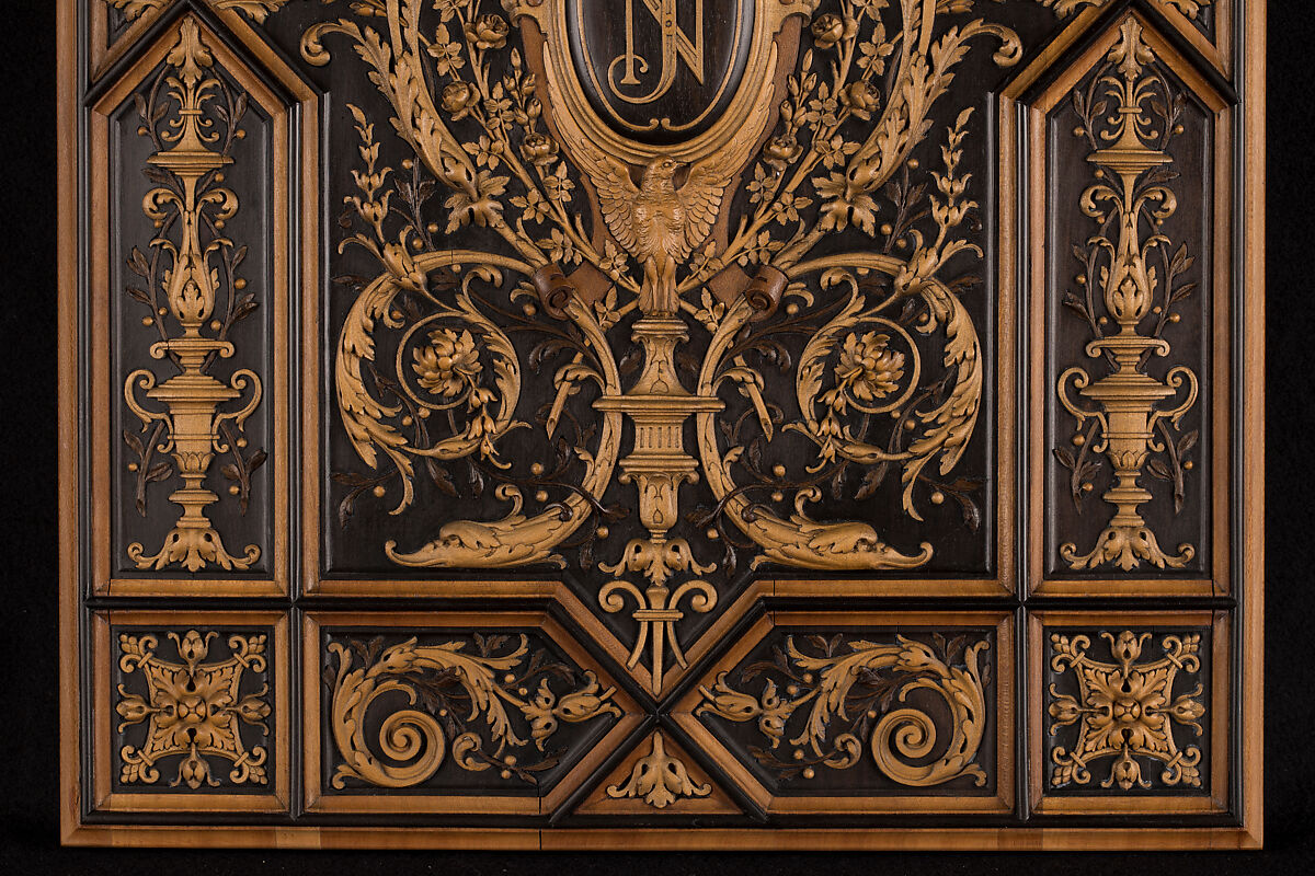 Book or album cover, Henry-Auguste Fourdinois (French, 1830–1907), Ebony and boxwood, pear and other fruitwoods, French, Paris