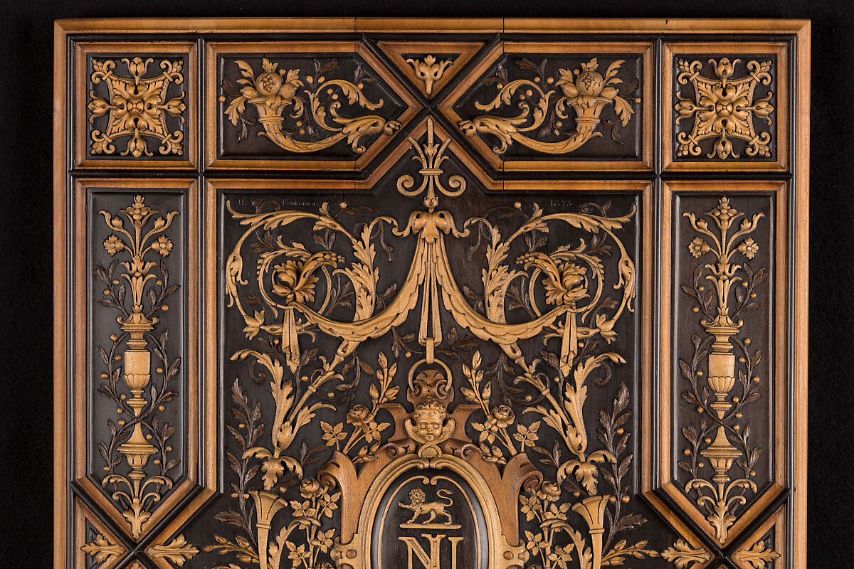 Book or album cover, Henry-Auguste Fourdinois (French, 1830–1907), Ebony and boxwood, pear and other fruitwoods, French, Paris