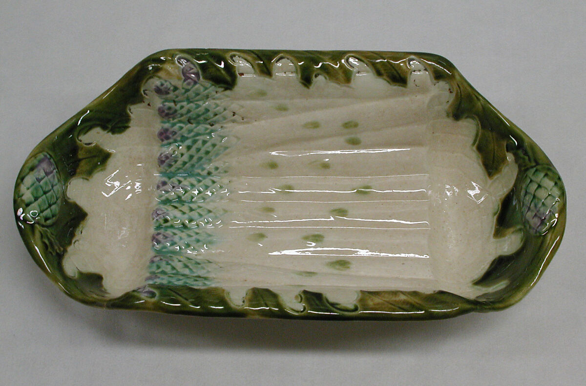 Asparagus dish, Lead-glazed creamware, French, Salins 