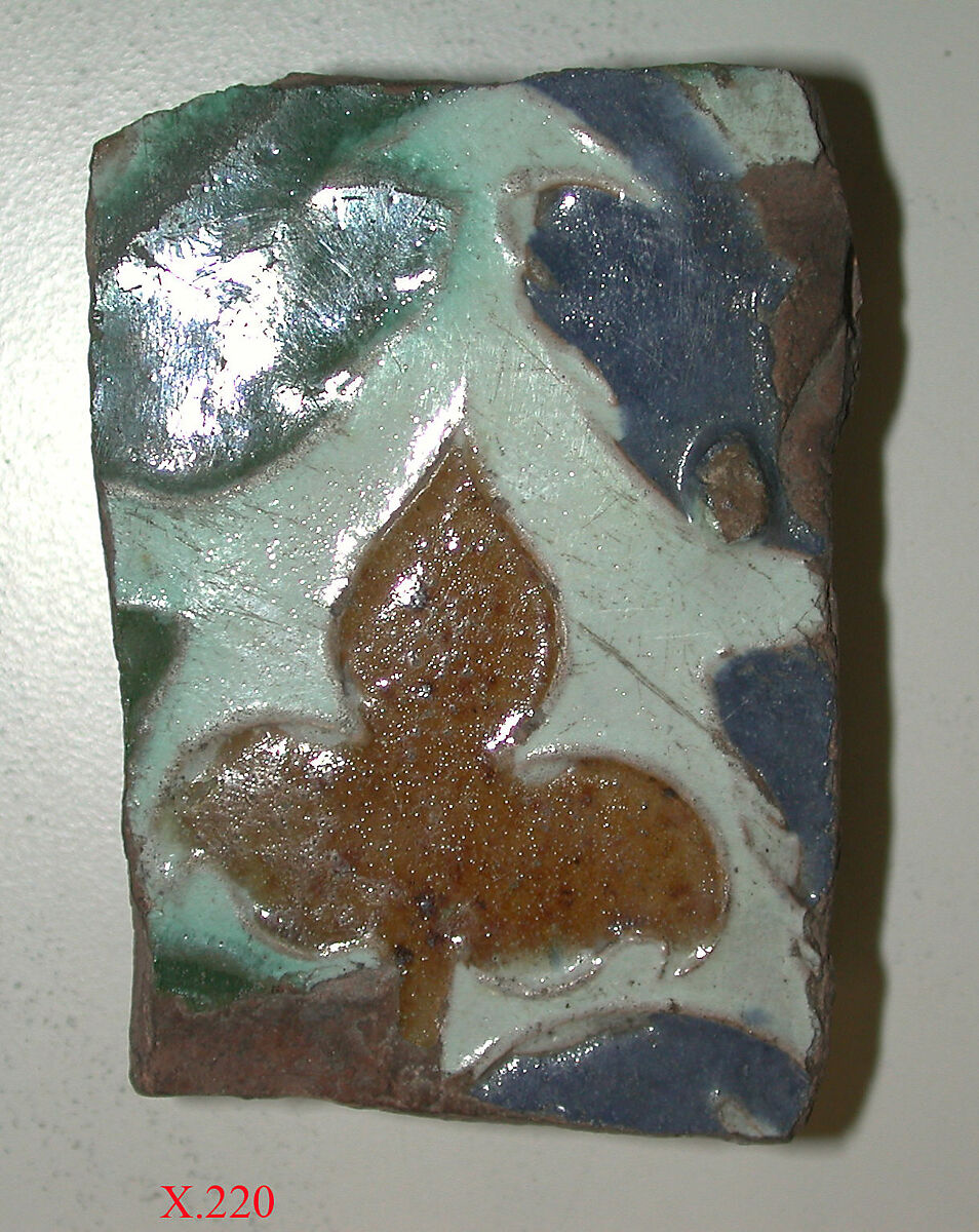 Tile fragment, Tin-glazed earthenware, Spanish, Toledo 