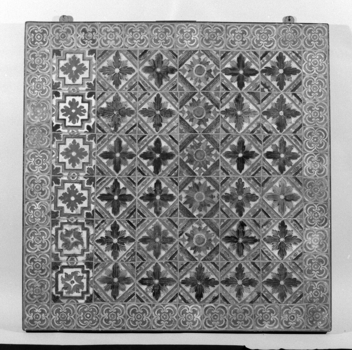 Panel of tiles, Tin-glazed earthenware, Spanish, Seville 