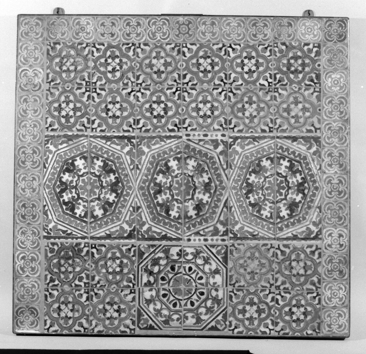 Panel of tiles, Tin-glazed earthenware, Spanish, Seville 