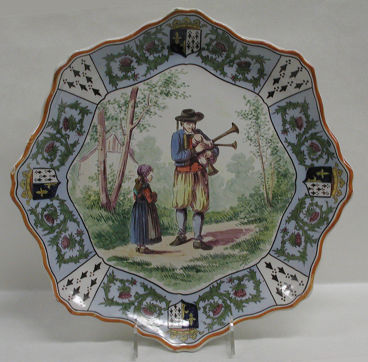 Dish, MG (unidentified), Faience (tin-glazed earthenware), French, Rouen 