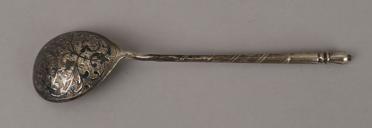 Spoon, Silver, parcel-gilt and niello, Russian, Moscow