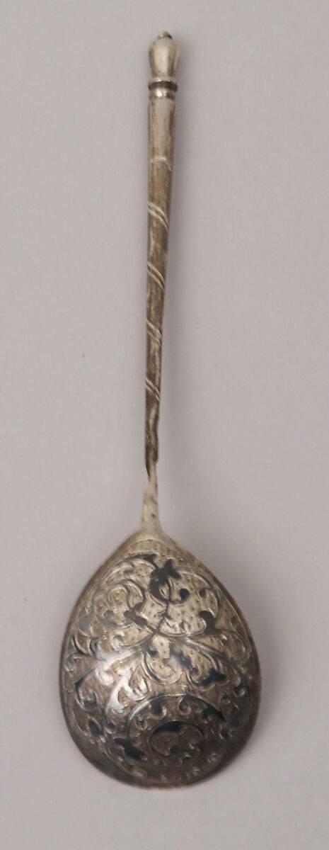 Spoon, Silver, parcel-gilt and niello, Russian, Moscow 