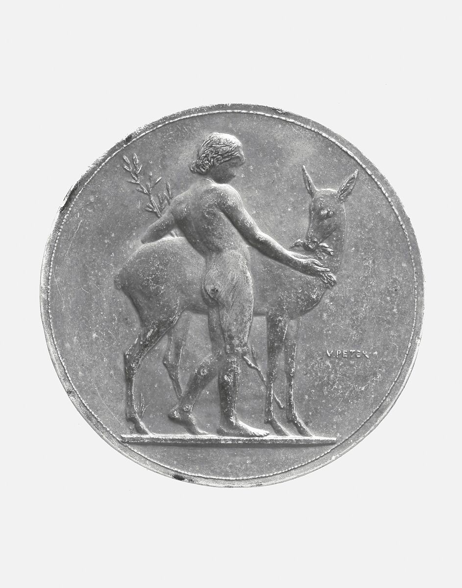 Medallion, Victor Peter (French, Paris 1840–1918 Paris), Patinated plaster, French