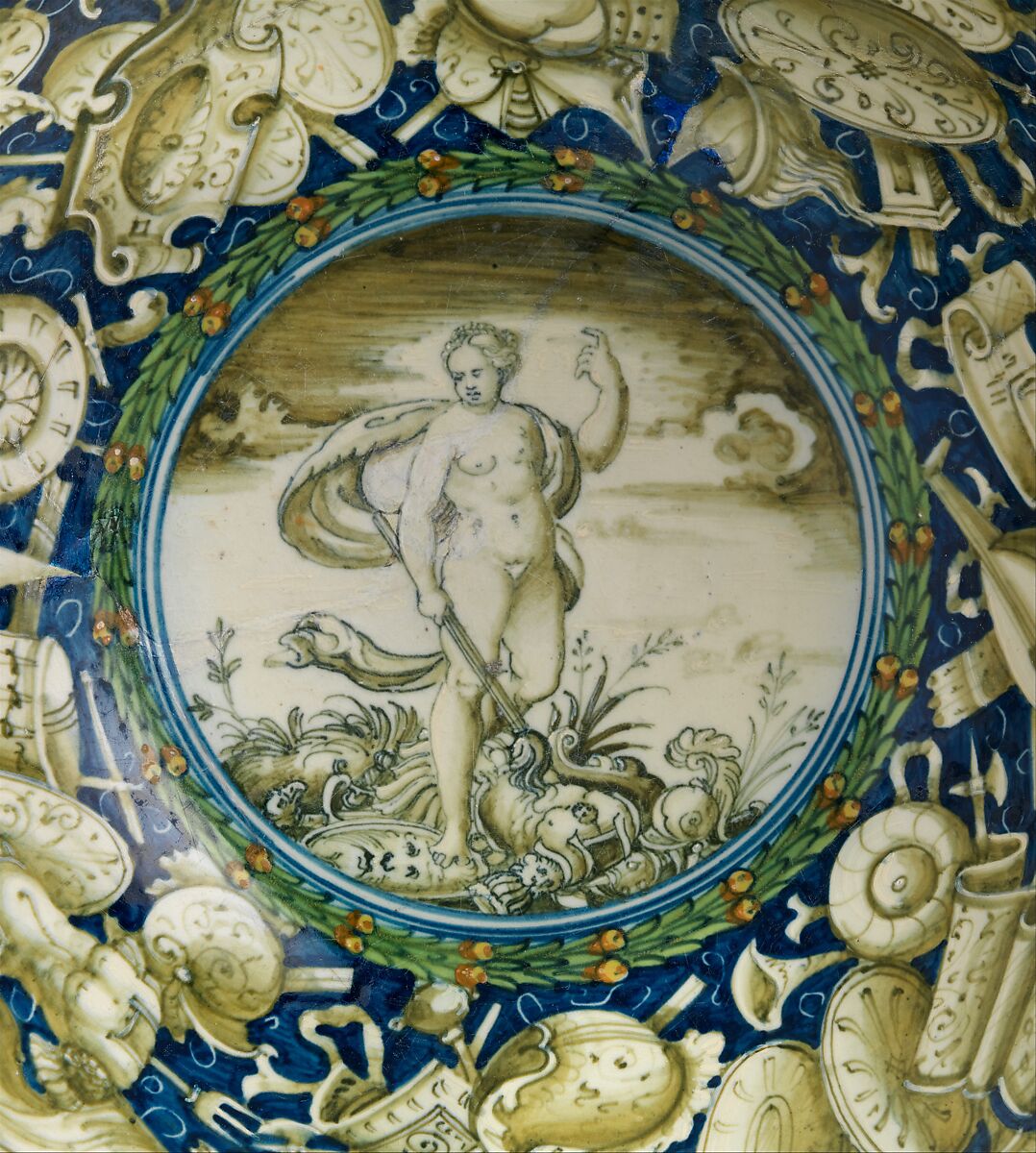 Bowl with Allegory of Peace, Maiolica (tin-glazed earthenware), Italian, Venice or Duchy of Urbino (possibly Pesaro)