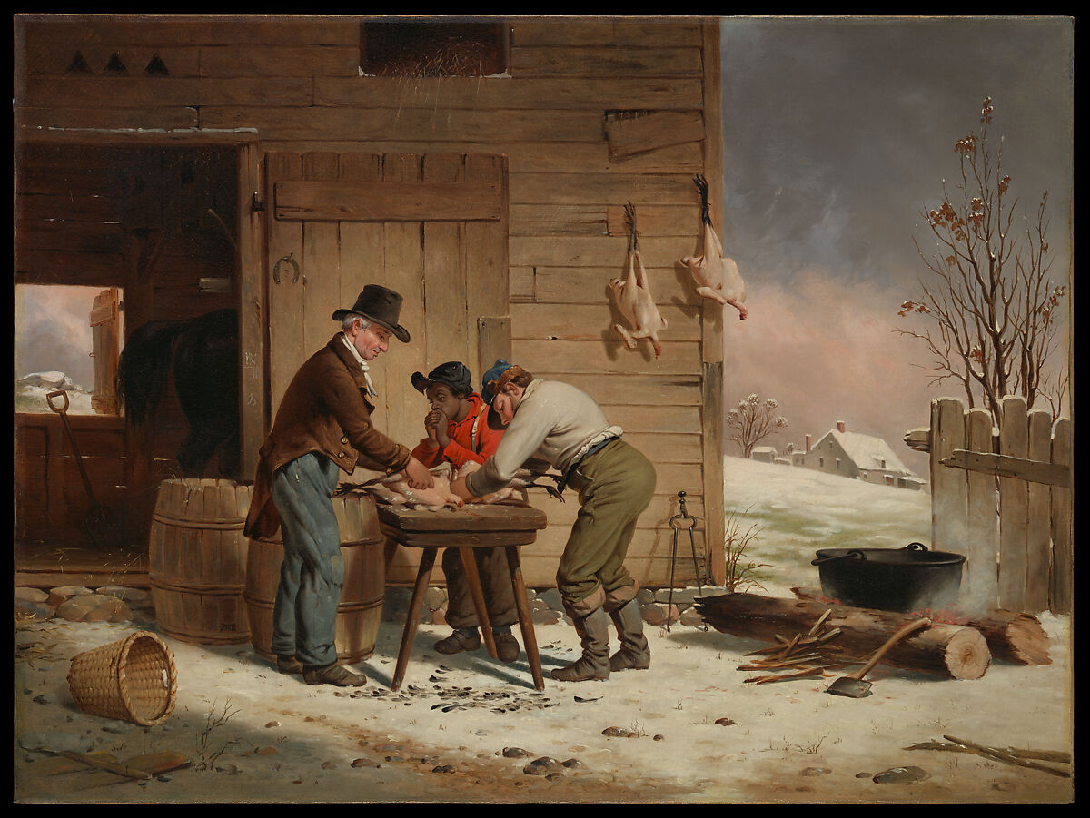 Preparing for Christmas (Plucking Turkeys), Francis William Edmonds (American, Hudson, New York 1806–1863 Bronxville, New York), Oil on canvas, American 