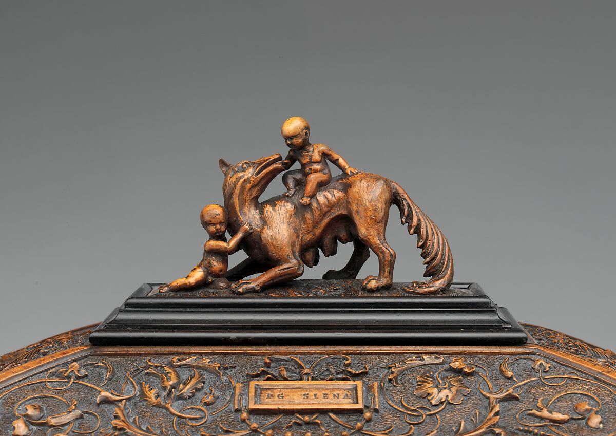 Jewelry casket, Pietro Giusti (Italian, 1822–1878), Carved walnut, ebony, lined with red velvet, Italian, Siena