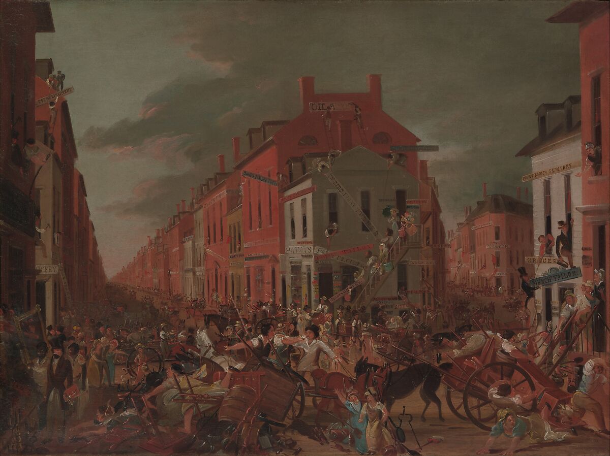 Moving Day (in Little Old New York), Unknown Artist, Oil on wood panel, American 