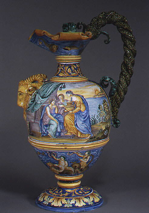Wine jug (one of a pair), Faience (tin-glazed earthenware), French, Nevers