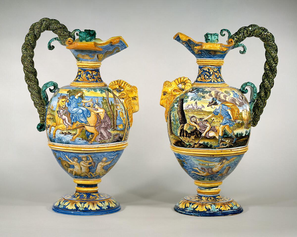 Wine jug (one of a pair), Faience (tin-glazed earthenware), French, Nevers