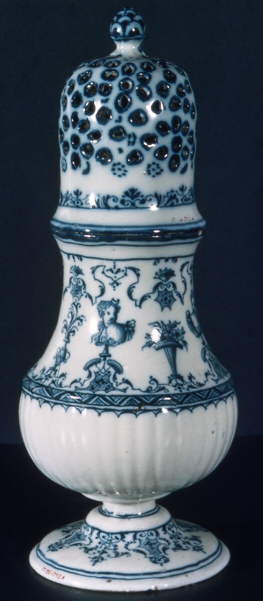 Sugar sifter, Factory of Laufier-Ouéry, Faience (tin-glazed earthenware), French, Moustiers 