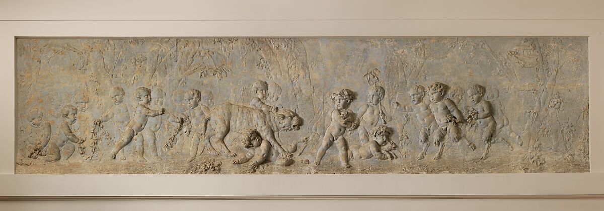 Children and satyr children stealing the cubs of a pantheress (part of a group), Clodion (Claude Michel)  French, Stucco, French, Paris