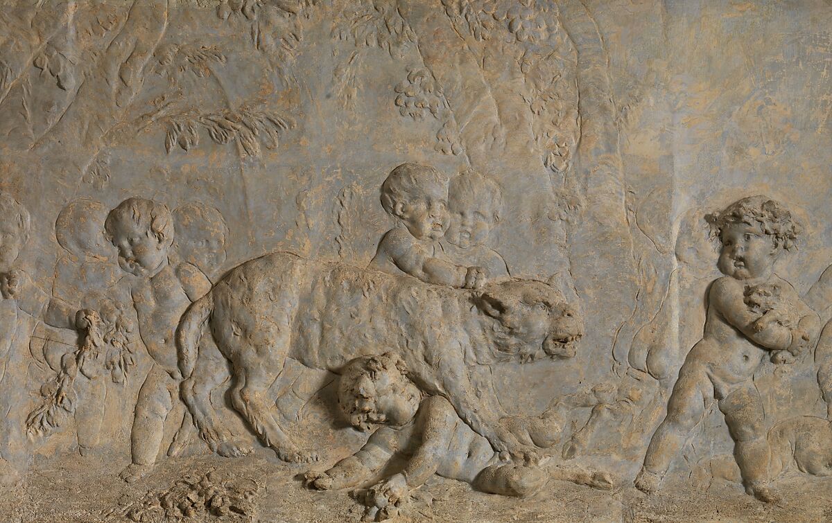 Children and satyr children stealing the cubs of a pantheress (part of a group), Clodion (Claude Michel) (French, Nancy 1738–1814 Paris), Stucco, French, Paris