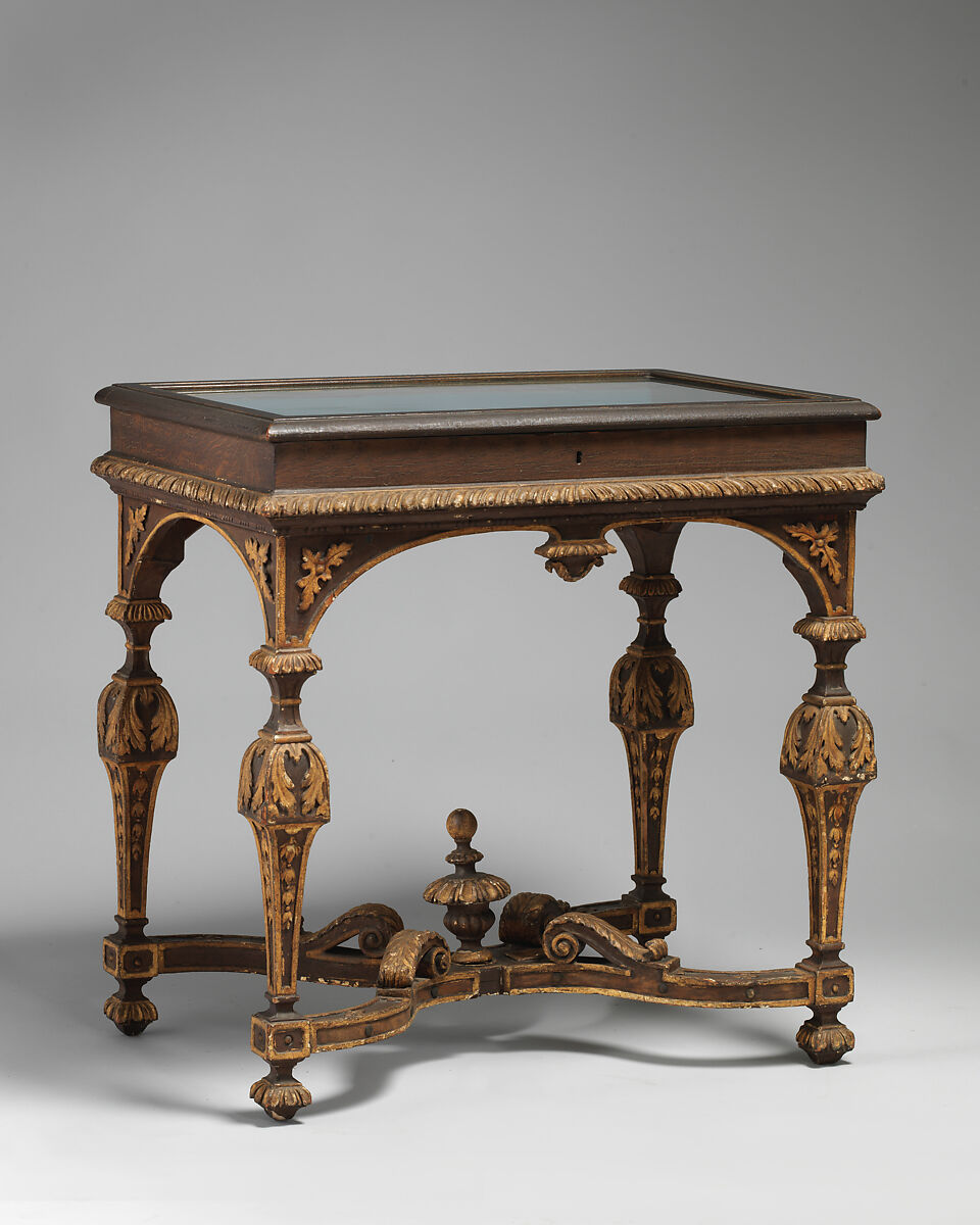 Display table, Deal, painted to imitate walnut, with gilded carving, British