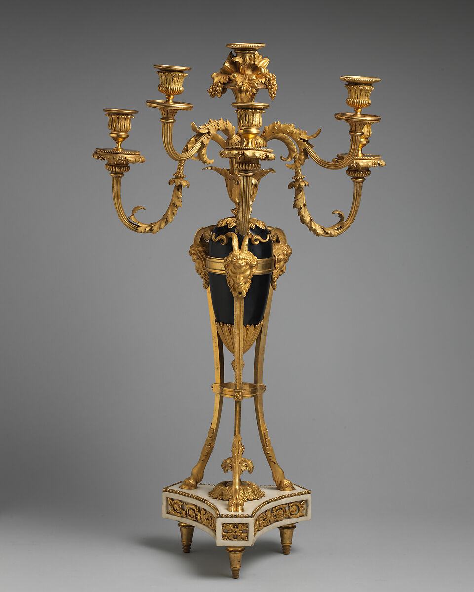 Pair of candelabra, Marble, gilded and painted bronze, French