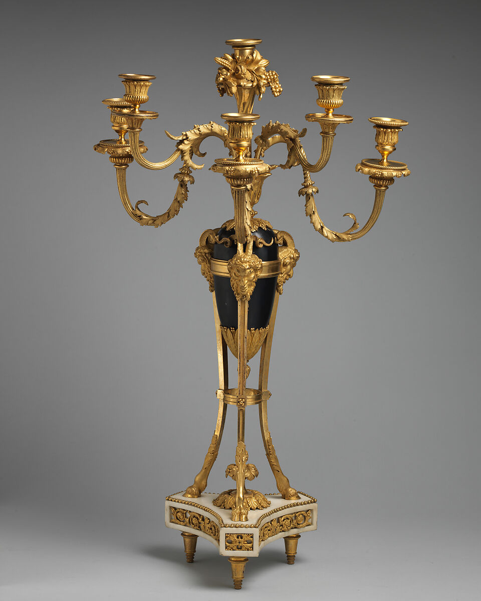 Pair of candelabra, Marble, gilded and painted bronze, French