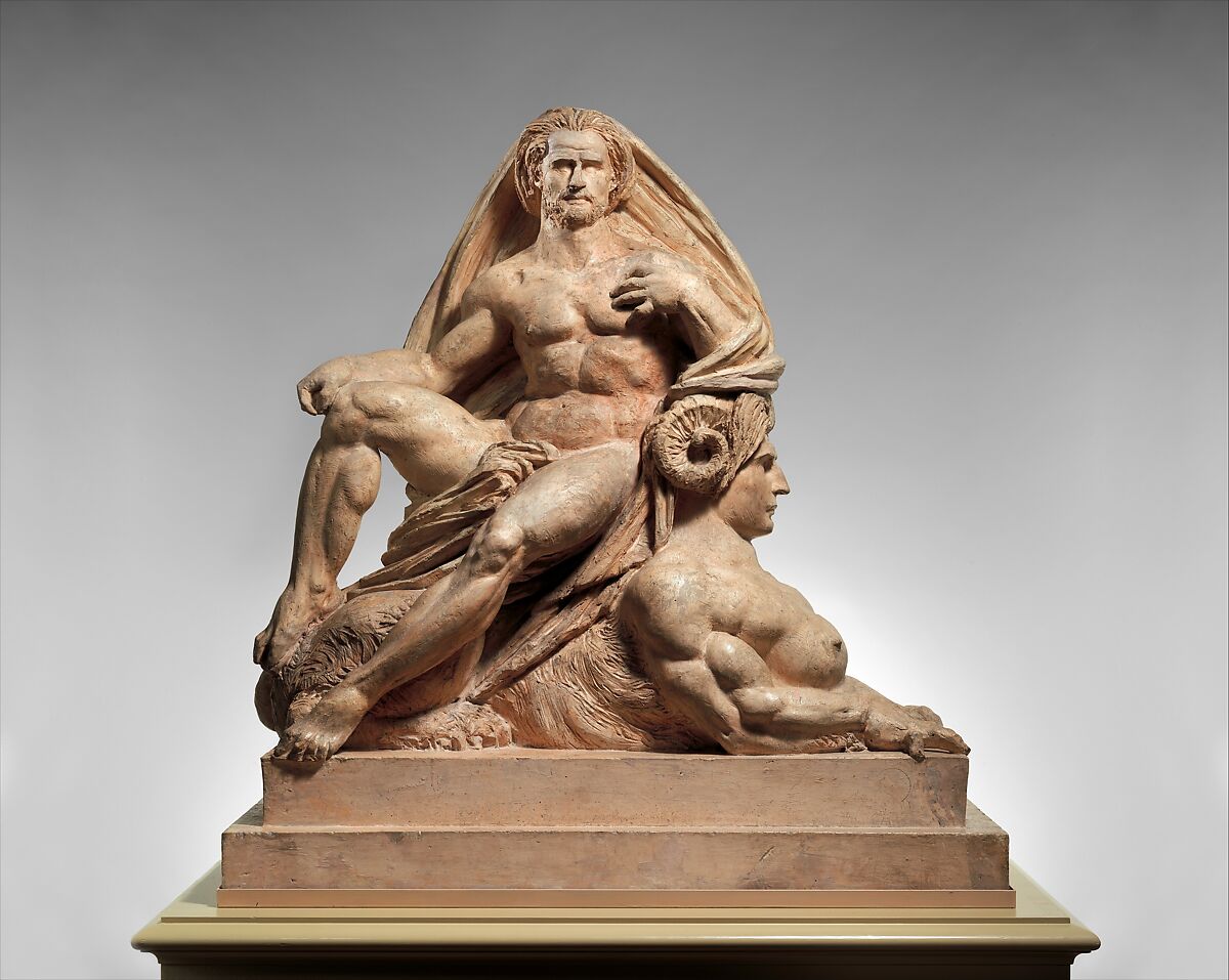 Jupiter and the Sphinx, Auguste Préault (French, Paris 1809–1879 Paris), Tinted plaster, French, Paris 