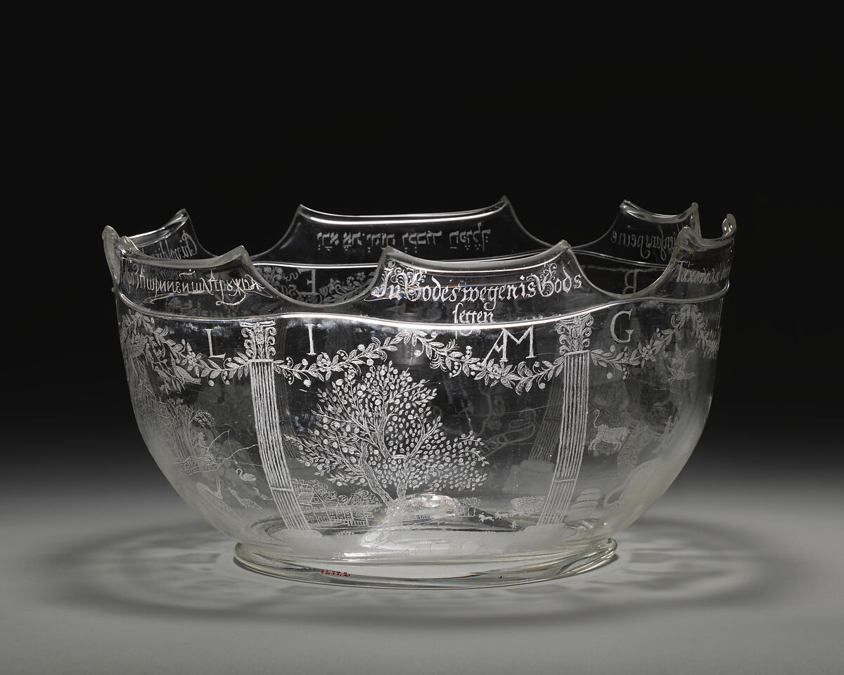 Monteith with the Gibbs and Nelthorpe coats of arms, Engraved glass, British