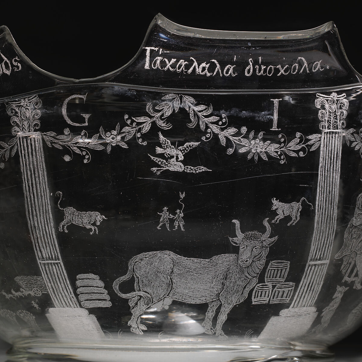 Monteith with the Gibbs and Nelthorpe coats of arms, Engraved glass, British