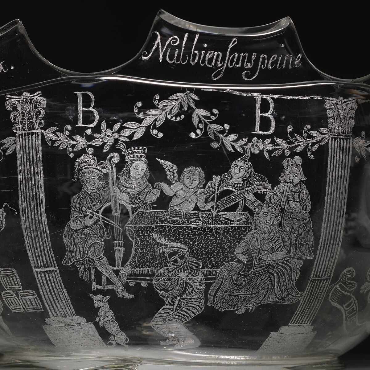 Monteith with the Gibbs and Nelthorpe coats of arms, Engraved glass, British